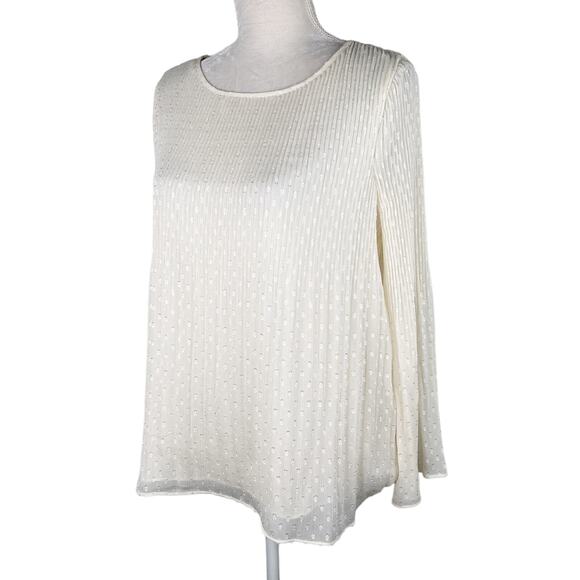 Max Studio Top Ivory Large Pleated Sheer Sleeves Lined Bodice New - Picture 10 of 13